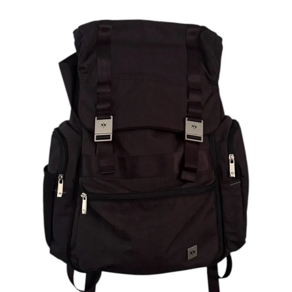 JuJuBe Structured Backpack Black Travel Diaper Bag Silver Hardware